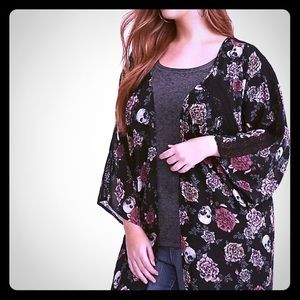 Torrid Skull Floral Mesh Inset Kimono